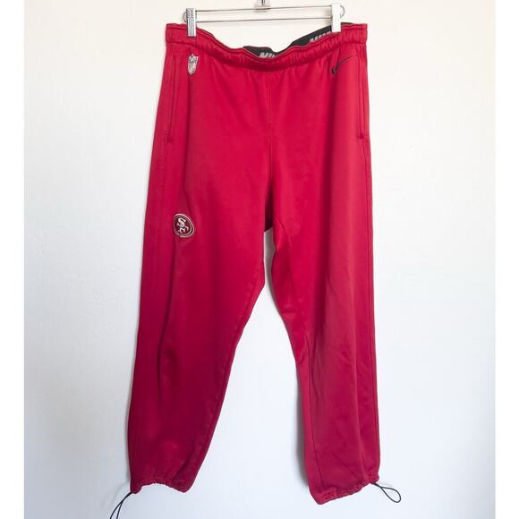 Nike Jogger Pants Mens Medium 49ers NFL Red Track Pants Drawstring Logo Therma - Picture 1 of 9
